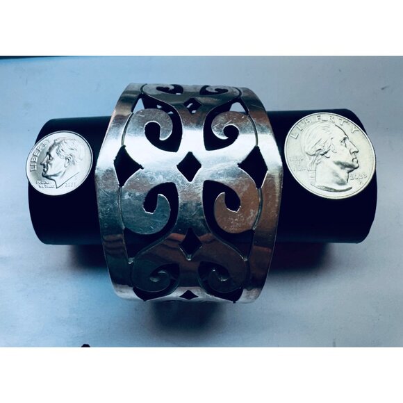Charles Albert, Estate, Sterling Silver 925 Openwork Cuff Bracelet For 6" Wrist - Picture 6 of 9